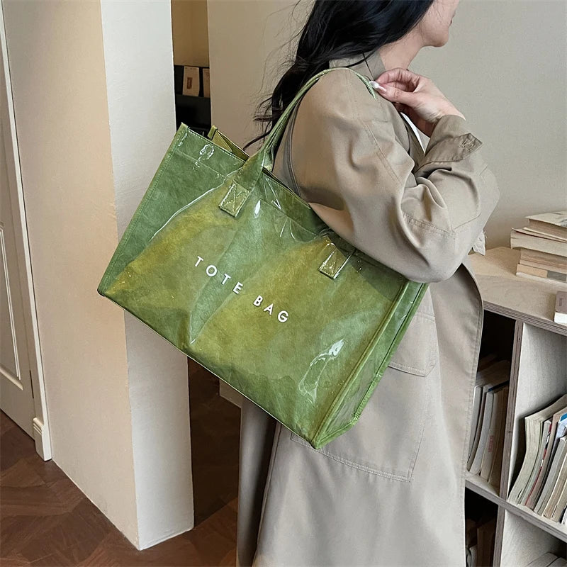 Women's Glossy Leather Tote Bag Letter Print Large Capacity Casual Commuter Shoulder Bag Fashion Daily Shopping Handbag 2026