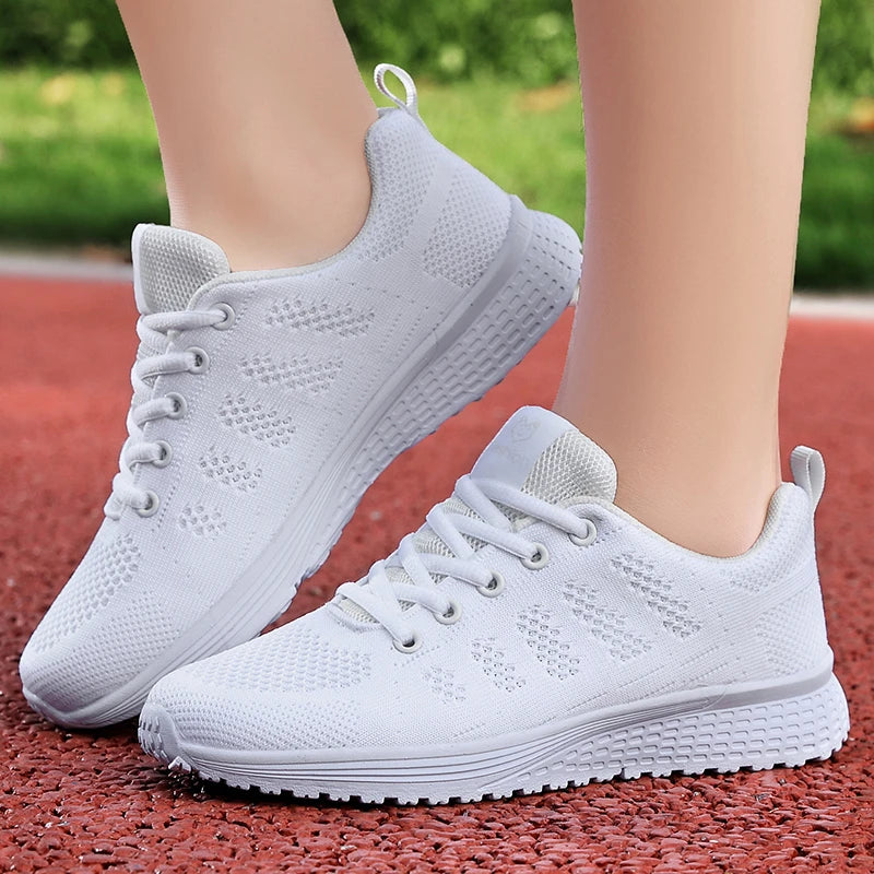 Women's Pink Casual Shoes Breathable Mesh Platform Sneakers Slip-on Flying Shoes Women Tennis Shoes Lightweight Female Shoes