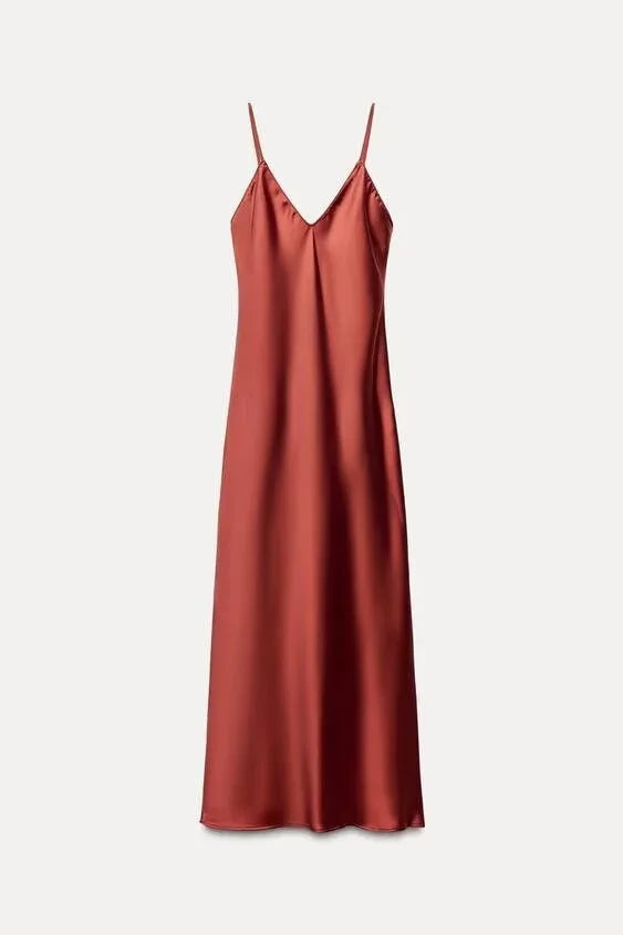 2025 New Elegant women's fashion silk satin texture MIDI dress sexy backless party slip dress