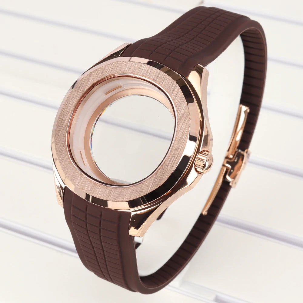 42mm Silver NH35 Watch Case Polished Brushed Black strap SapphireGlass For Nautilus AQUANAUT Cases Part NH35 NH36 NH38 32mm Dial