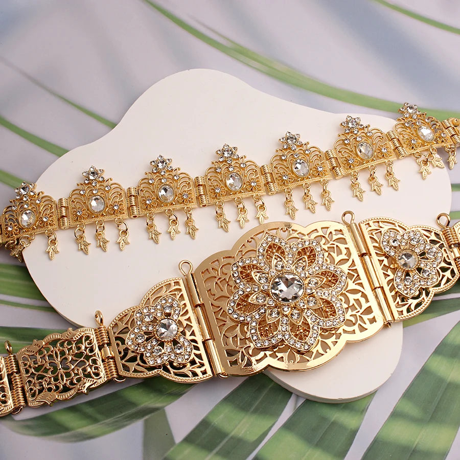 Morocco Caftan Wedding Belts Gold Plated Luxury Wedding Jewelry Set for Bridal Muslim Arabic Bridal Dress Chain Bride Accessory