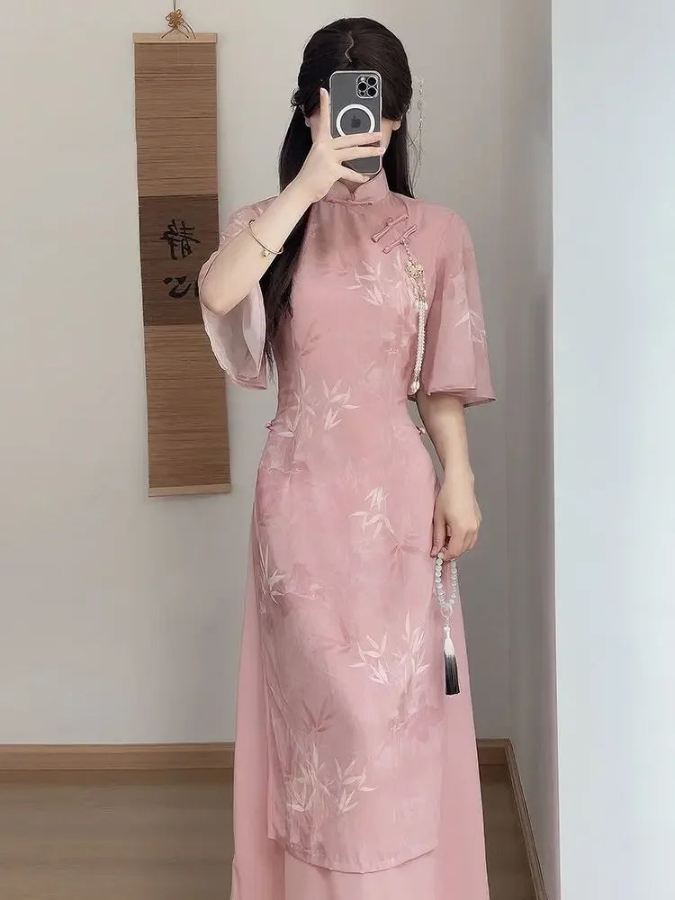 New Chinese Pink 2025 New Slim and Slim Summer Dress