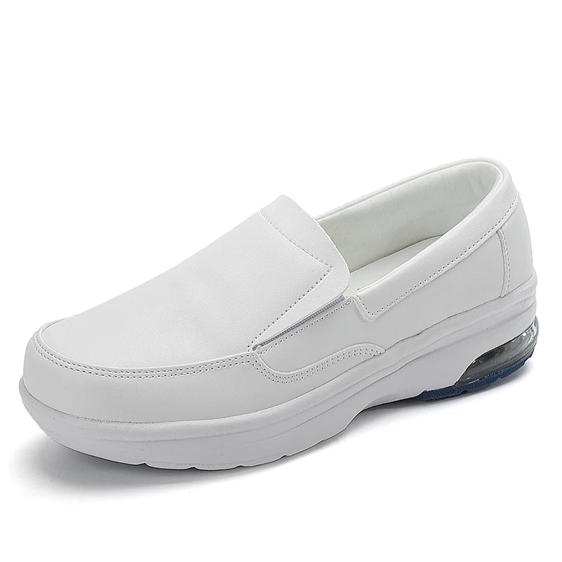 Professional White Leather Hospital Work Shoes Four Seasons Comfortable Breathable Nurse Shoes Women's Thick Base Single Shoes