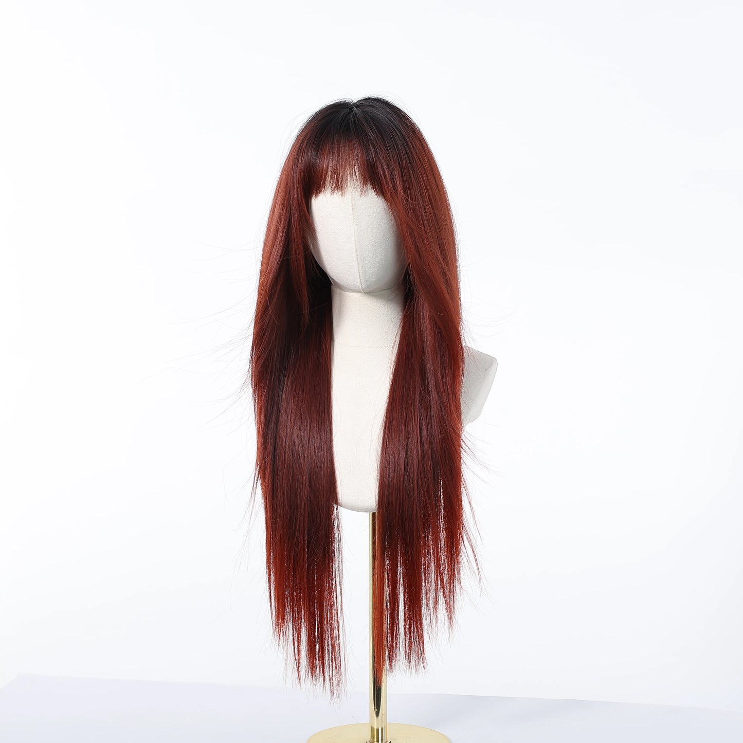 Burgundy Wine Red Ombre Layered Synthetic Wigs With Bangs Super Long Straight Wig For Women Cosplay Natural Daily Heat Resistant