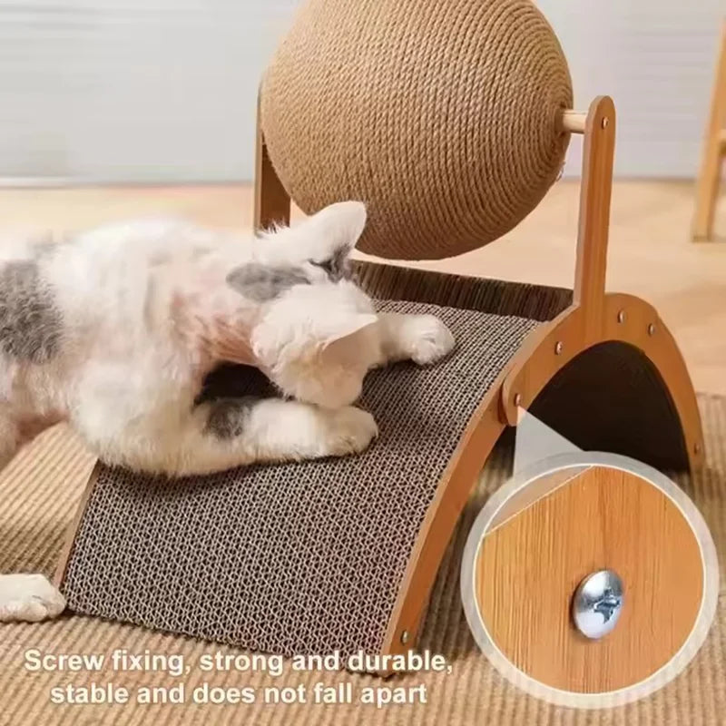 2 In 1 Cat Scratching Ball Wooden Cat Scratcher Sisal Scratch Board Wear-Resistant Grinding Paw Toy Solid Wood Scraper for Cats