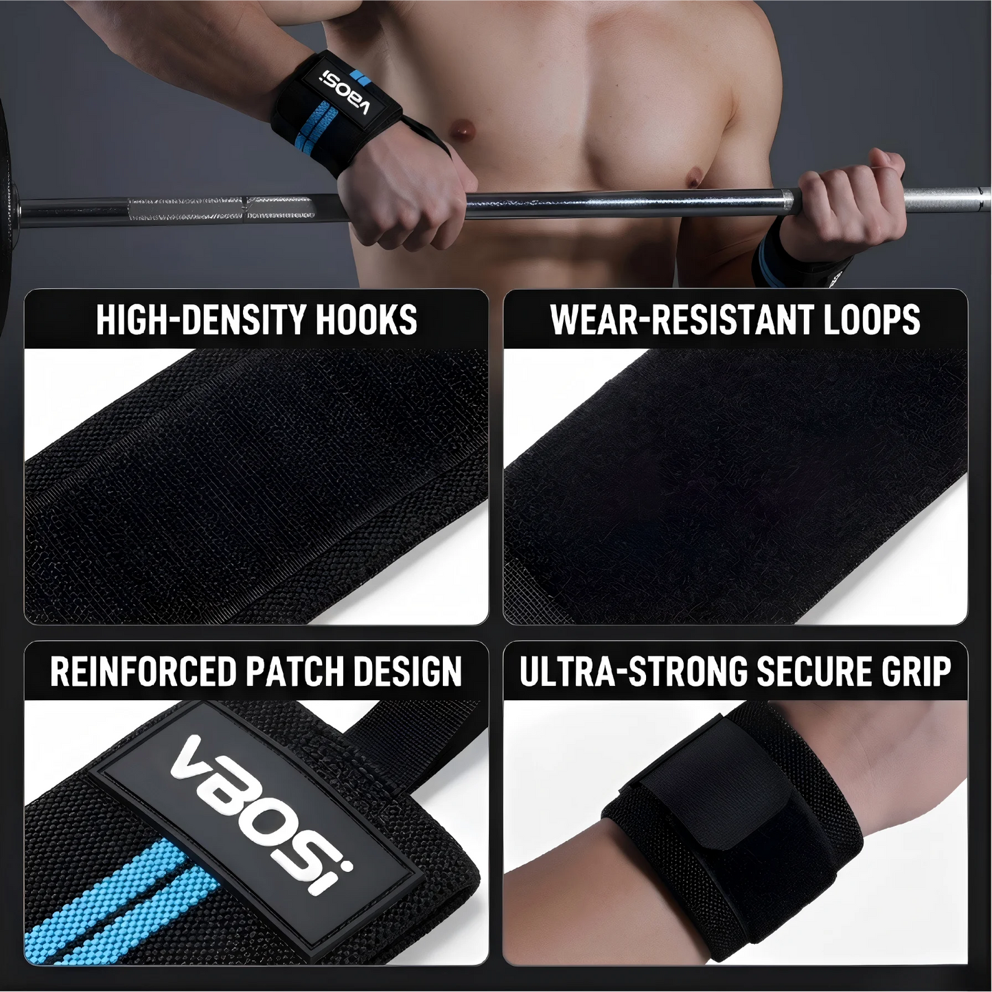 Heavy Duty Wrist Wraps for Weightlifting, Ergonomic Wrist Support Straps, Perfect for Powerlifting, Bodybuilding & Fitness