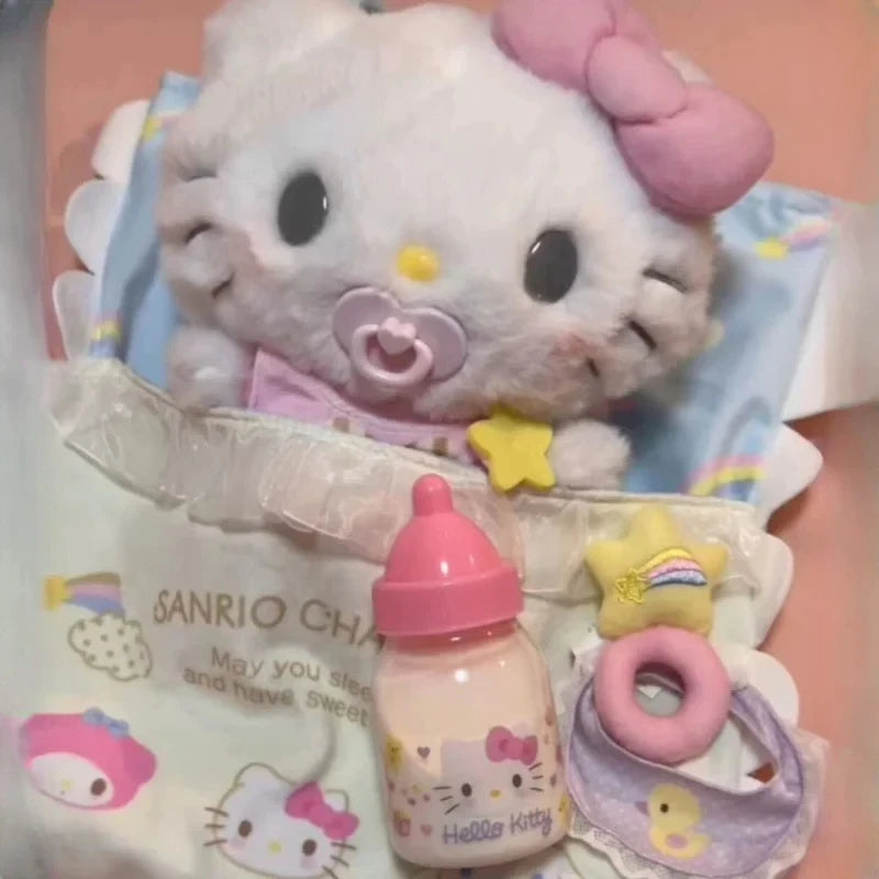 2025 Sanrios Baby Pacifier Bottle Plush Set  Kuromi Hellokitty Cinnamoroll My Melody Baby Dress Up Suit Gifts Christmas Gifts