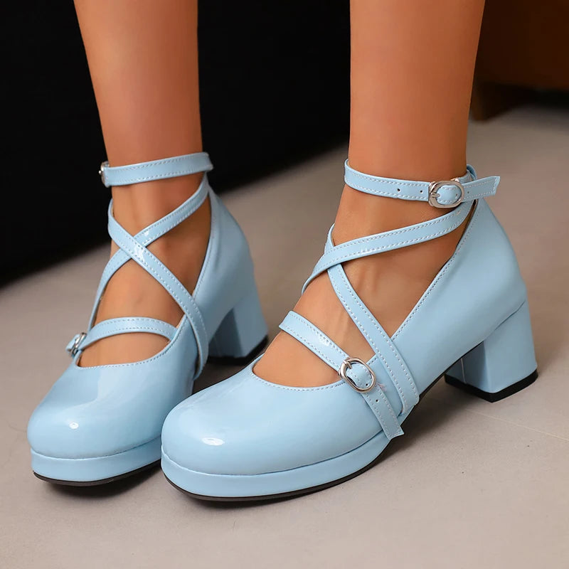 Japanese Lolita Party Shoes High Heels Ankle Strap Cross Dress Pumps Cosplay Costume Plus Size 31-50 Big Feet Wear Dropshipping