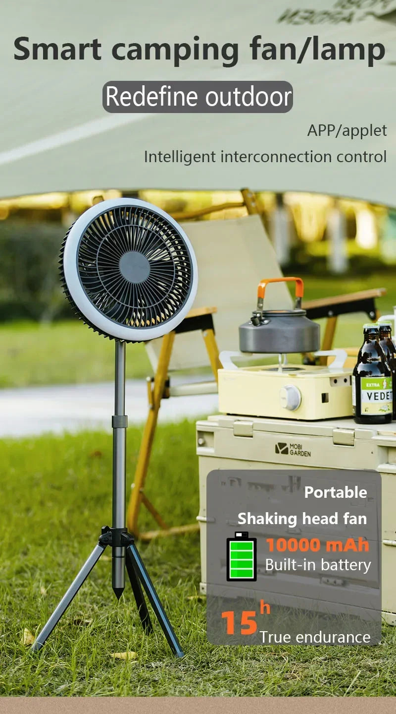 Outdoor Portable Remote Control Camping Fan Retractable Tripod Floor Fan USB Rechargeable 10000mAh Tent Ceiling Fan Ventilator