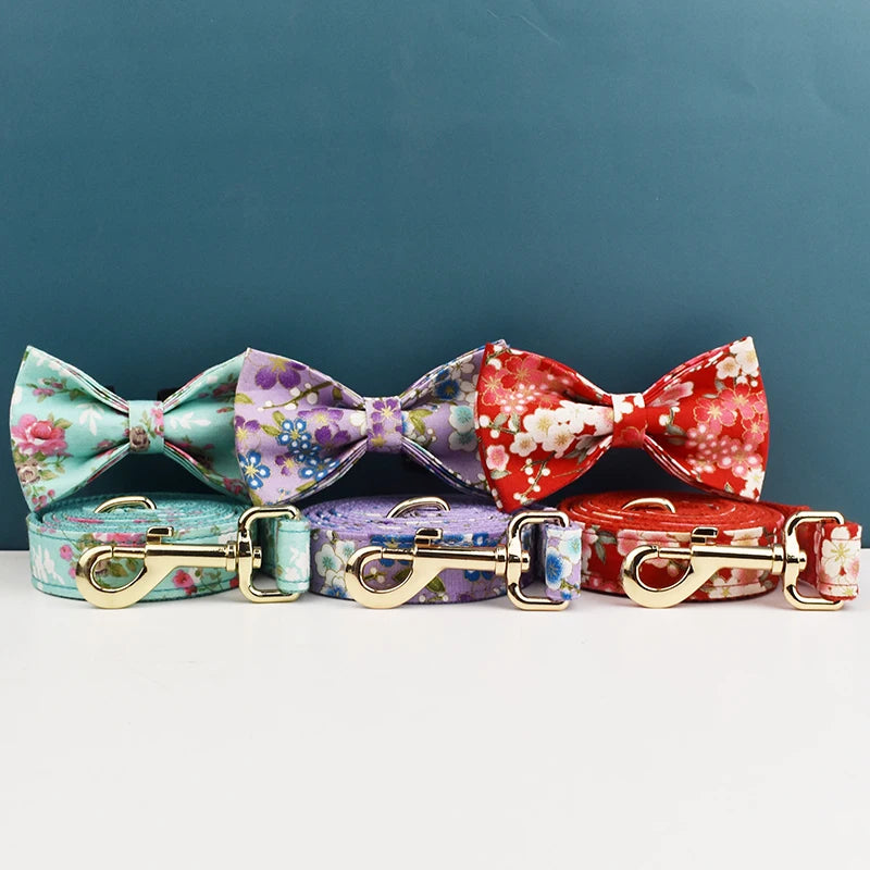 pets accessories dog collar leash harness set dog collar bow tie Printed pet products personalized luxury tactical dog collars