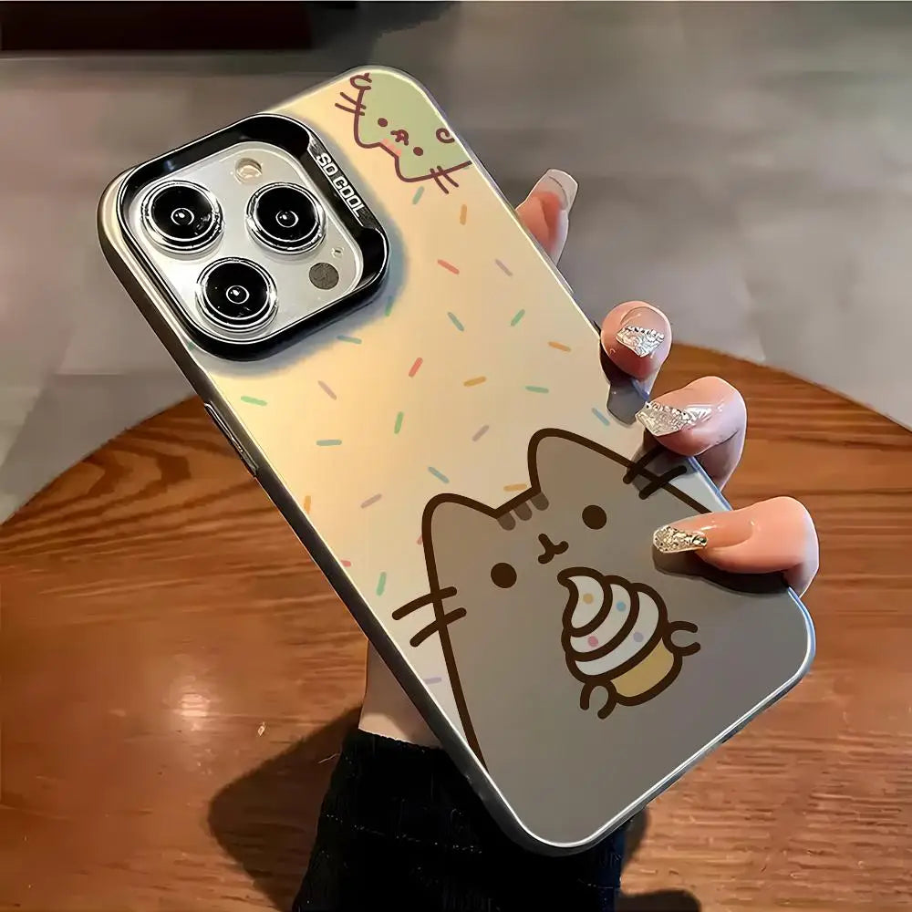 P-Pusheen Cat Phone Case FUNDA For IPhone 12 11 13 14 15 16 Max Pro Plus Mini Silver LMDaser Color Cover