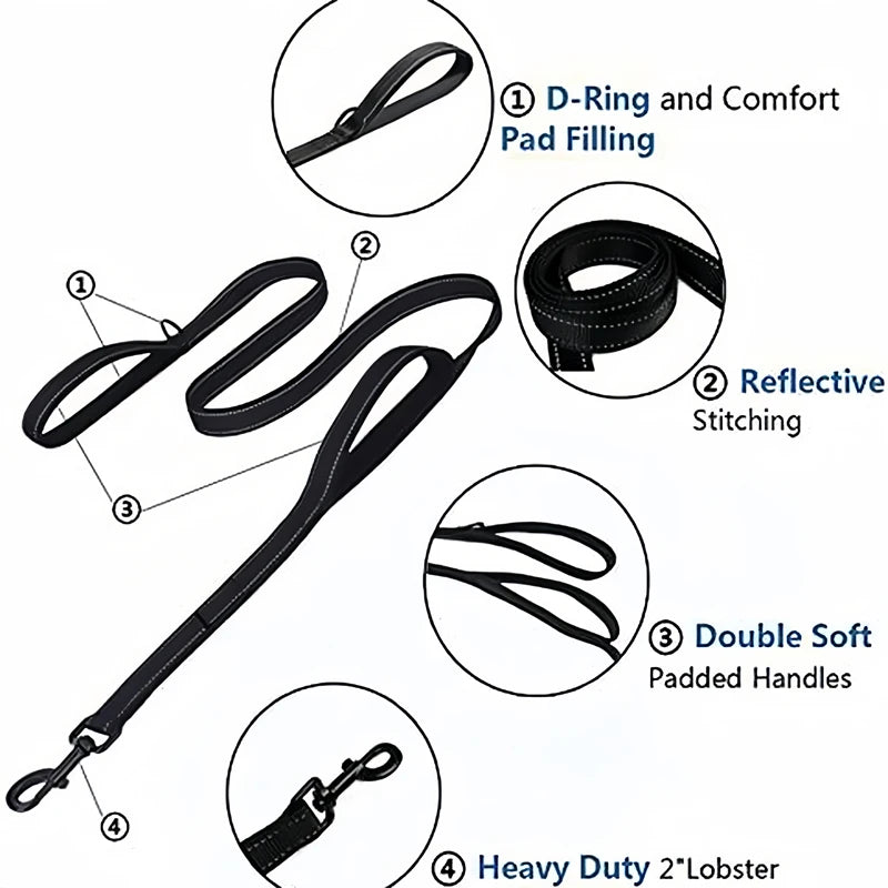 Dog Leashes Outdoor Travel Dog Training Chain Heavy Duty Double Handle Lead for Control Safety Nylon Dog Leash Training Control