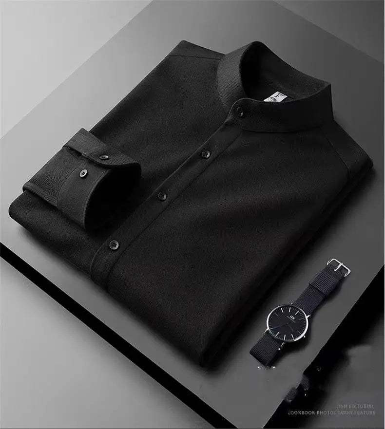 Men's Fashionable Thick Standing Collar Shirt with a High-end Feel Soft and Warm on Top