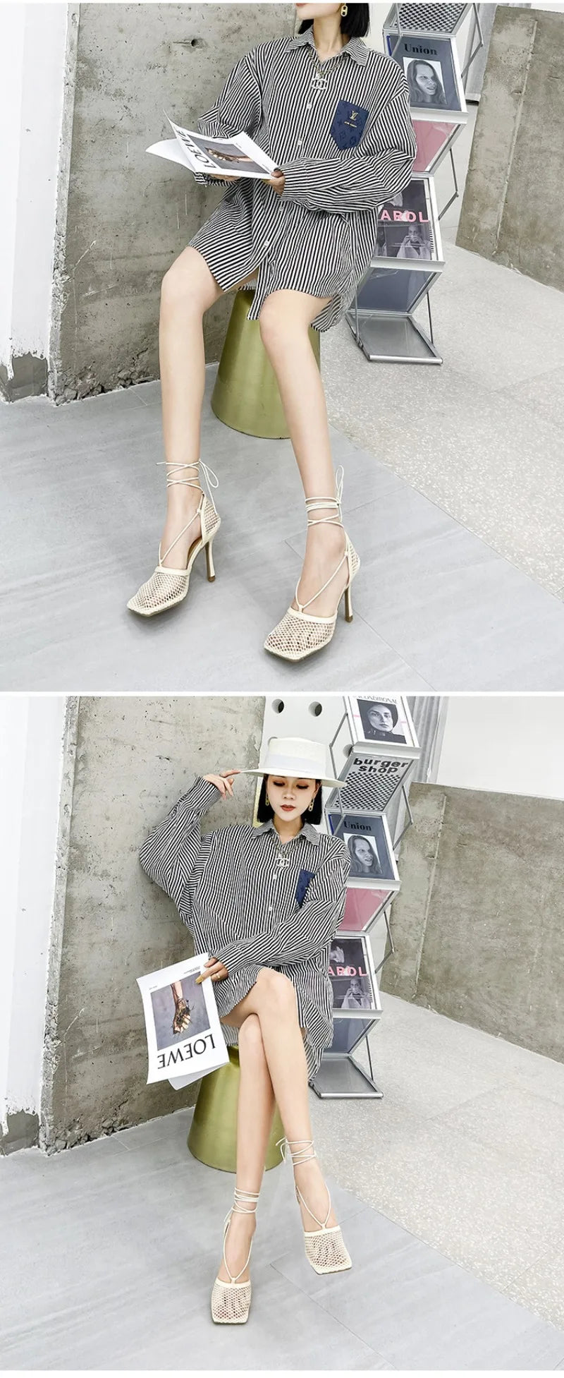 New Women's Shoes Fashion Air Mesh High Heeled Sandals for Woman Exquisite Square Head Casual Shoes Designer Shoes Zapatos Mujer