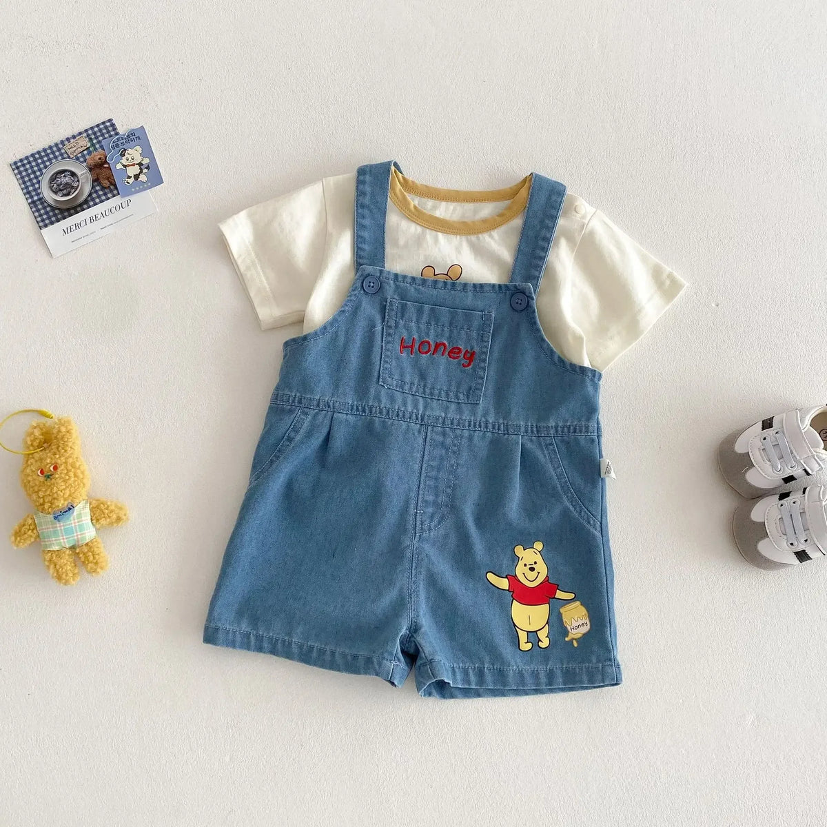 Baby Cartoon T-shirt 2025 New Summer Style 0-5-year-old Boy's Trendy Contrasting Color Base Shirt, Trendy Baby Bear Top