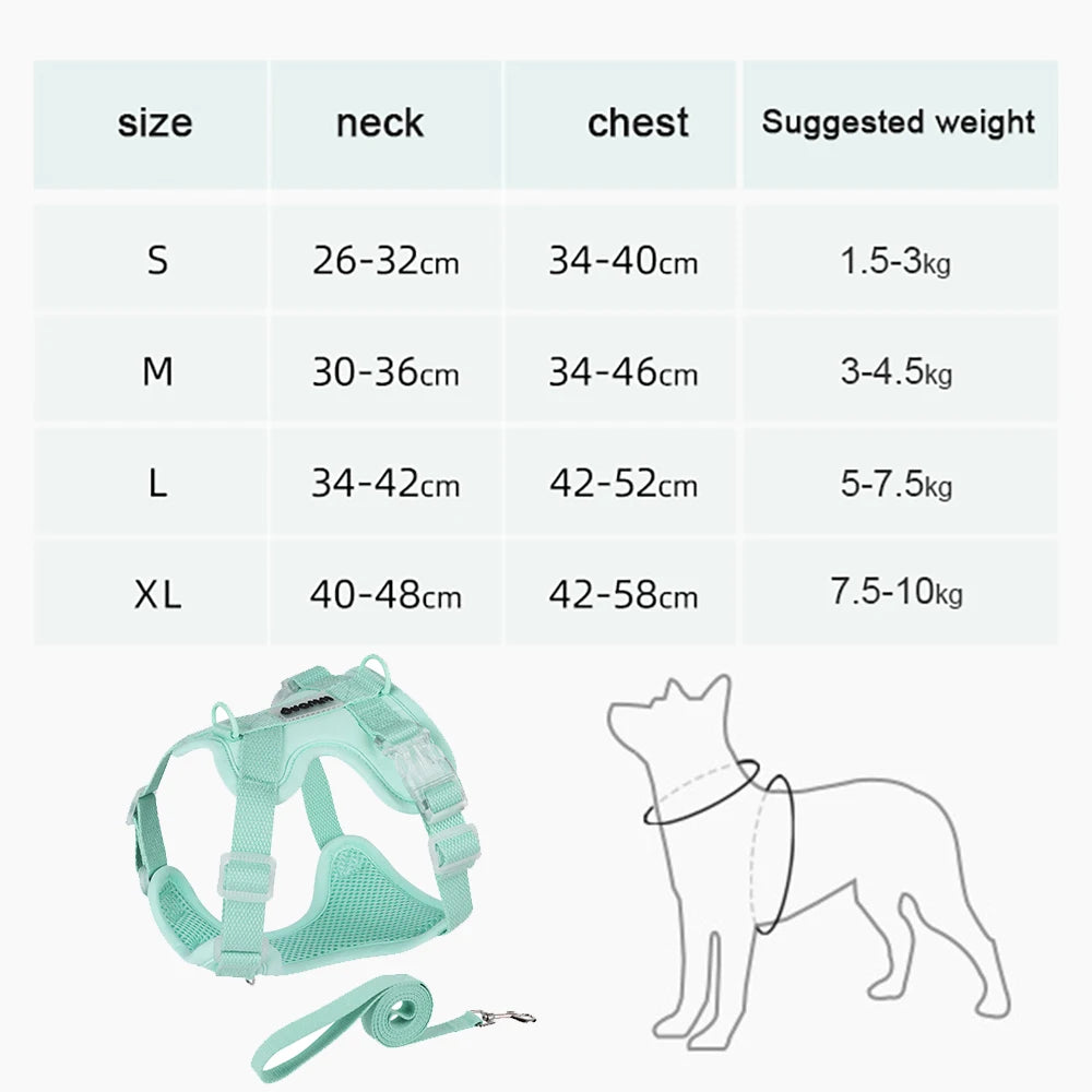 Pastel Dog Harness Leash Set- Soft Macaron Color No-Pull Vest for Small Medium Dogs - Cute Adjustable Pet Leash Set