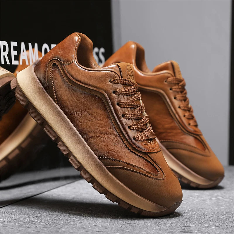 Classic Leather Casual Sneakers for Men Comfortable Sport Shoes High Quality Platform Shoes Lace Up Anti Slip Men Athletic Shoes