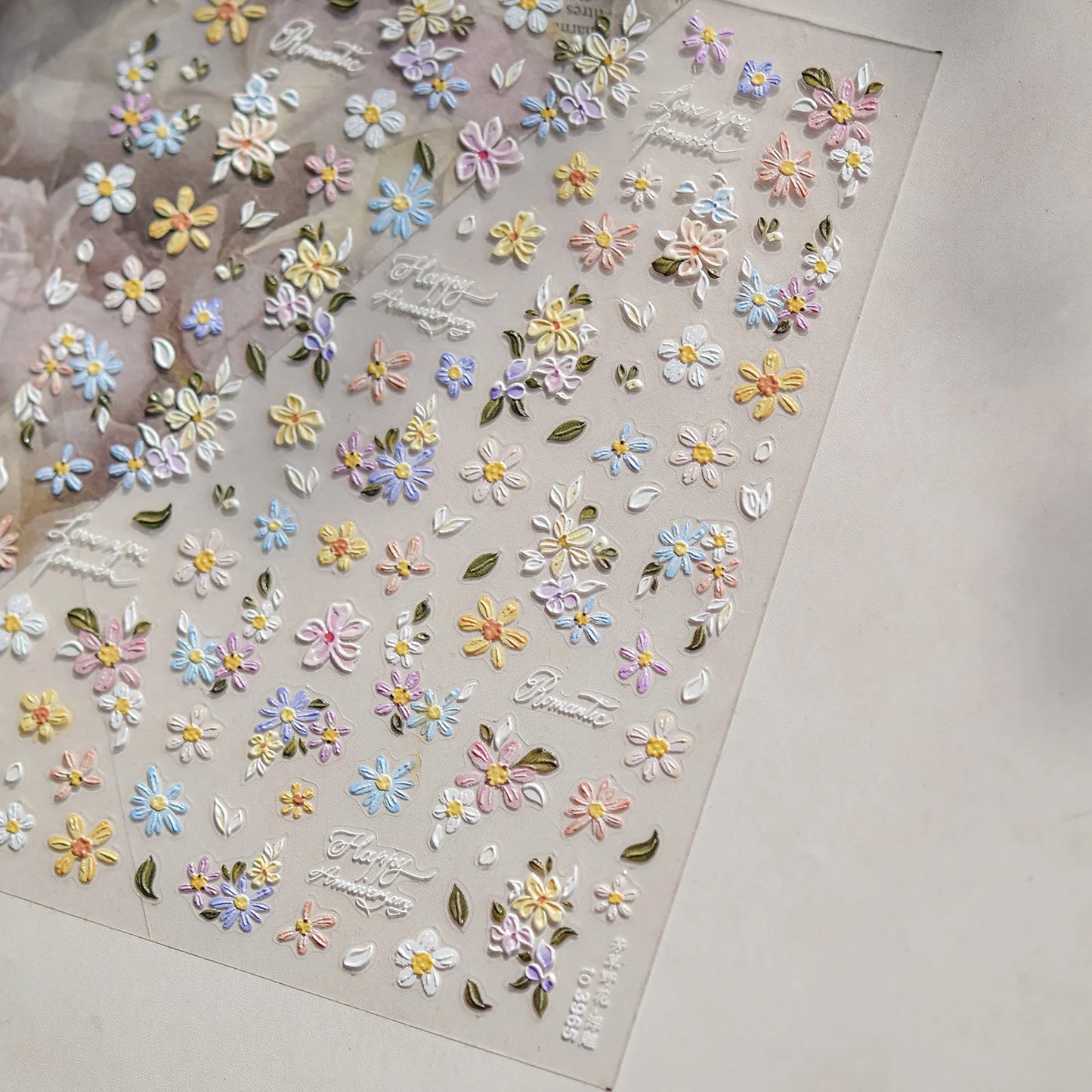 1Pc 3D Lavendar Flowers Stickers for Nails Spring Sakura Floral Leaves Self-Adhesive Sliders Decals Art Manicure for Decoration