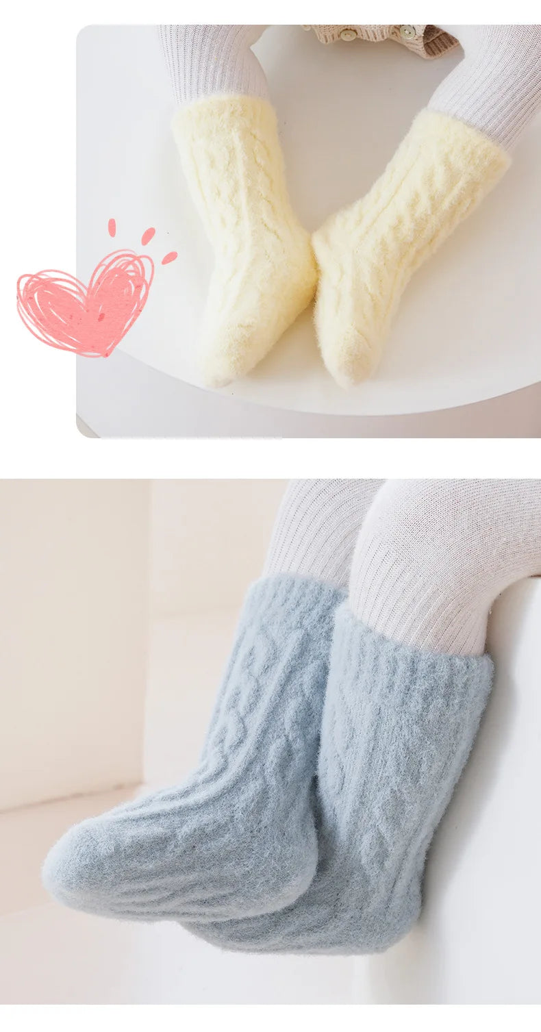 3 Pairs/Lot Winter Warm Baby Mid Tube Socks Soft Thickned Newborn Long Socks Solid Color Toddler Socks For Boysd And Girls