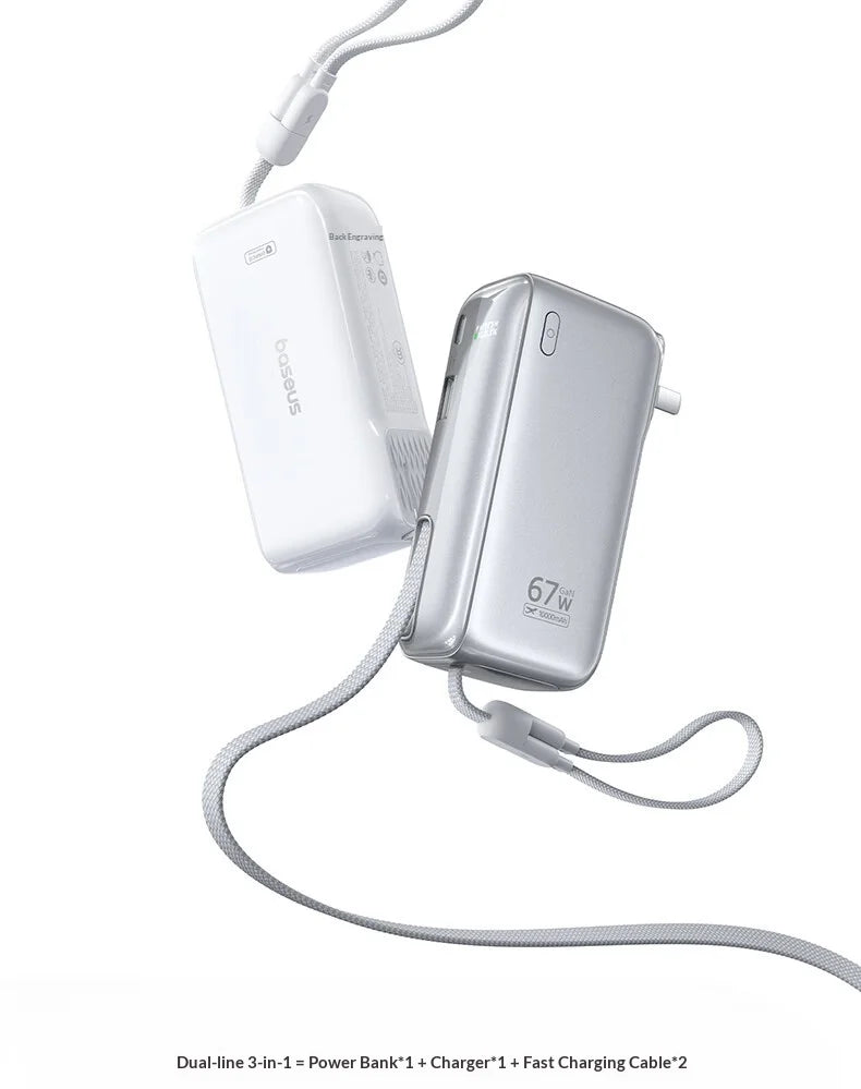 Baseus 67W Pro 3 In 1 Portable Power Bank Retractable Cable Charger 3C Certified Airline Approved For Smartphone 10000mah