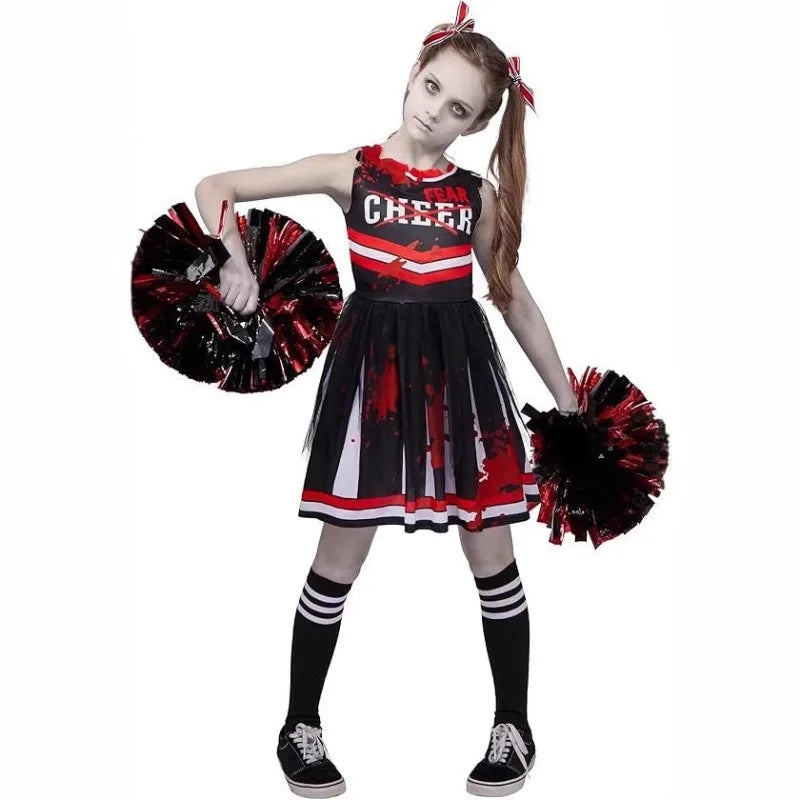 Halloween Cosplay Costume  Cheerleaders Digital Printed Dress Suits Horror Performance Party Role Playing Outfits for Girls