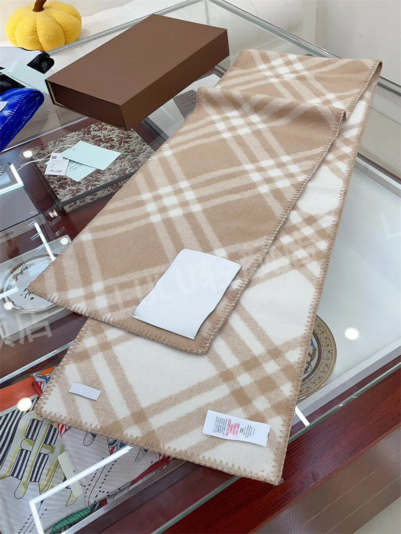 Scarf Shawl Double-Faced Plaid Wool Scarf Neck Warmer Soft Comfortable Fashion Long Scarf for Men and Women