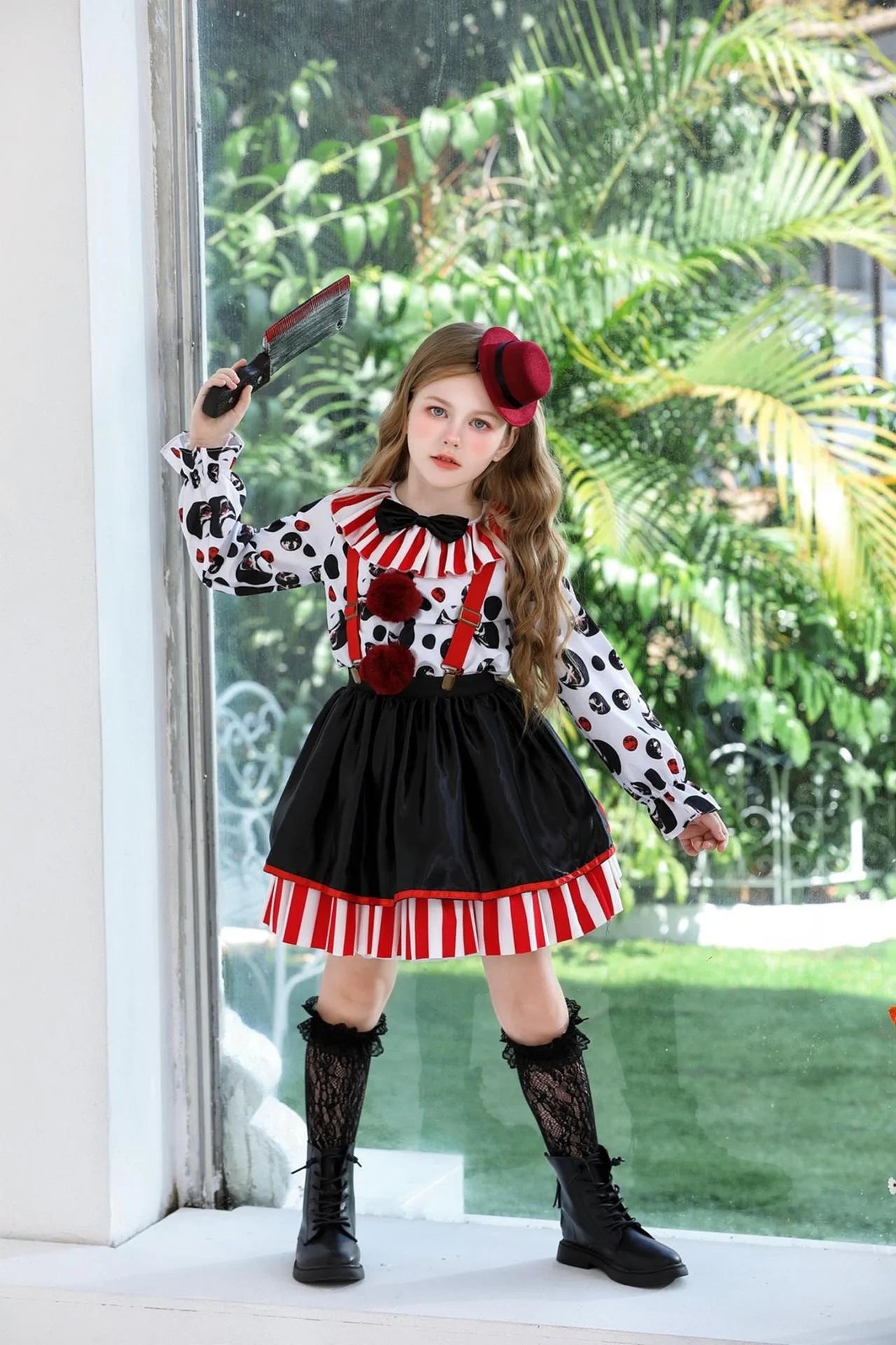 Halloween Cosplay Costumes Horror Clown Dresses Pants Headwear Clothes Sets Carnival Theme Party Role Playing Outfits for Girls