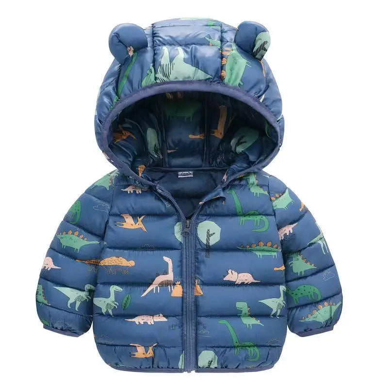Girls Boys Jackets Kids Cartoon Print Dinosaurs Down Coats Children Spring Autumn Windproof Outerwear Baby Winter Casual Clothes