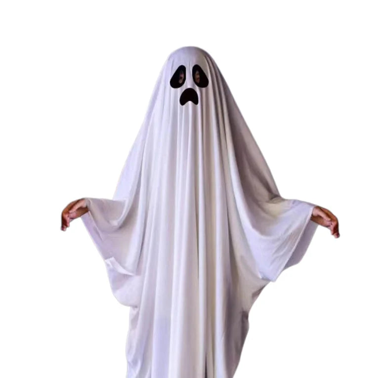 Halloween Kids Adults Funny Costume Cape Sad Face White Ghost Poncho for Boys Girls Family Matching Outfits