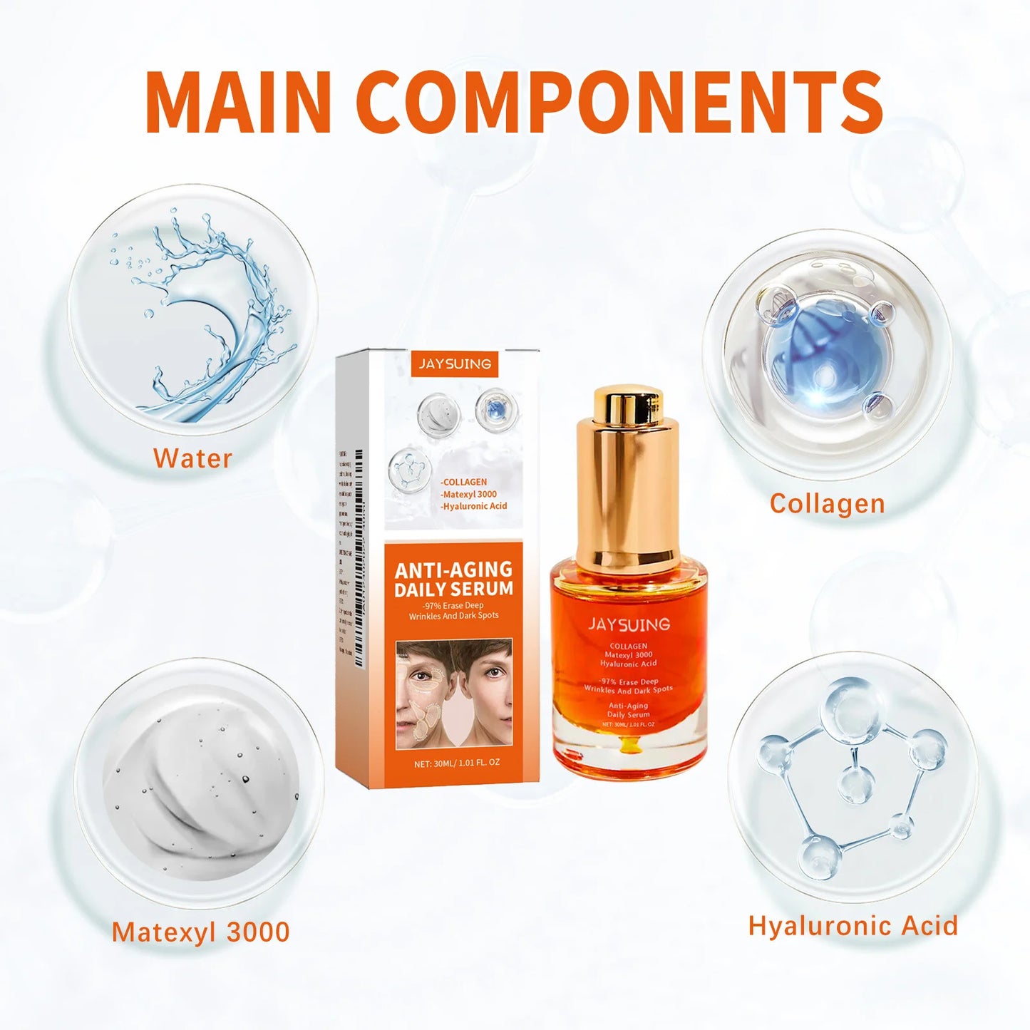 Collagen Wrinkle Remover Face Serum Firming Lift Anti Aging Fade Fine Lines Whitening Brighten Moisturizing Skin Care Cosmetics