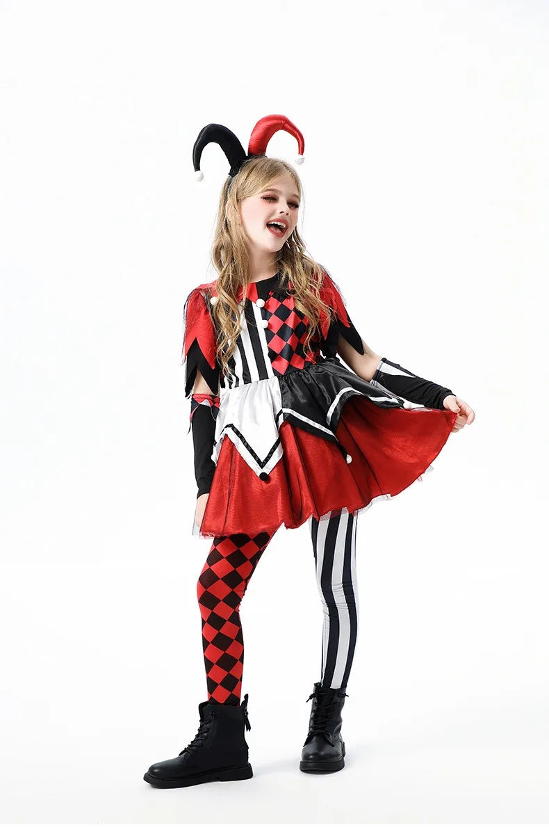 Halloween Cosplay Costumes Horror Clown Dresses Pants Headwear Clothes Sets Carnival Theme Party Role Playing Outfits for Girls