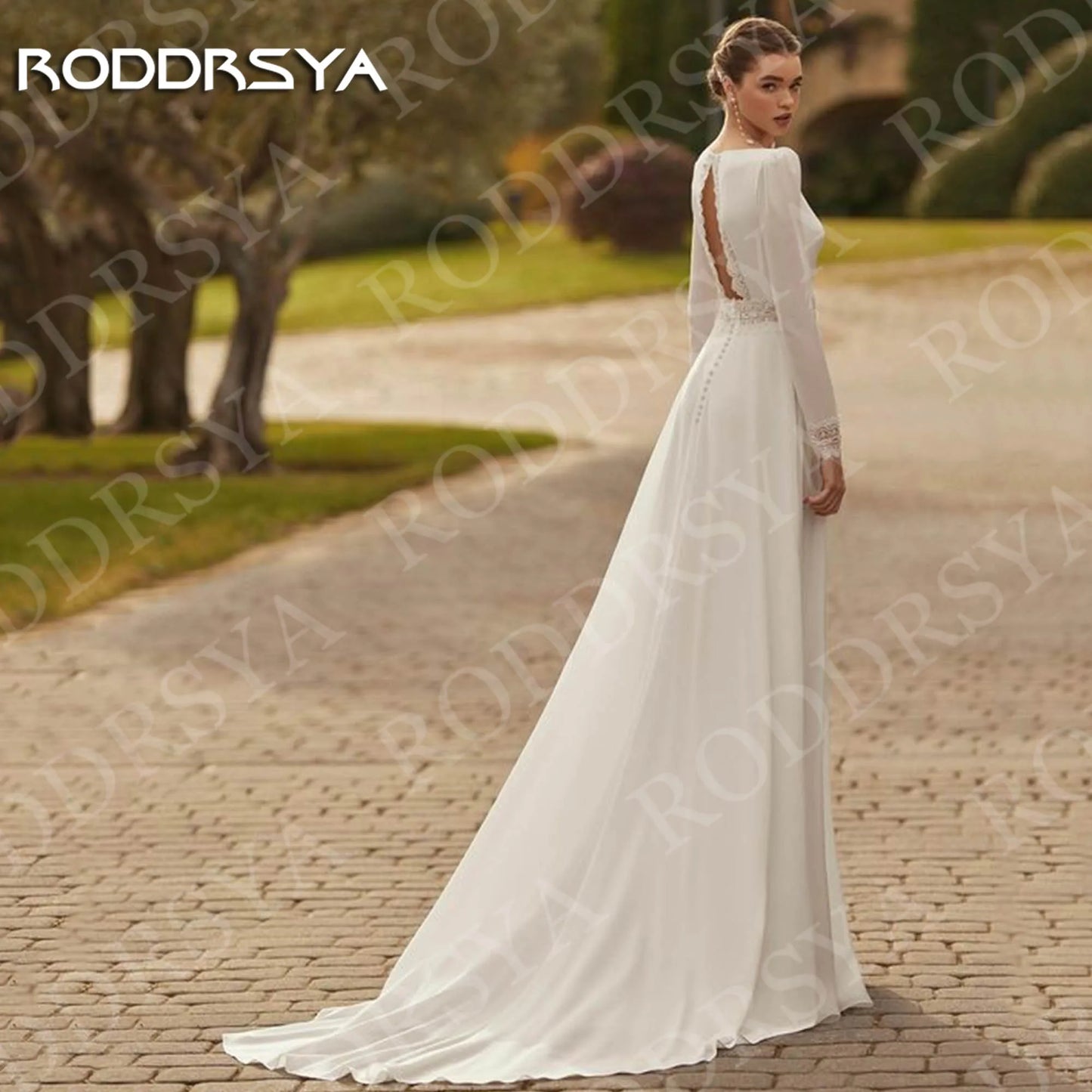 RODDRSYA Square Neck Long Sleeves Woman Wedding Dresses Boho Elegant A Line Open Back Bridal Dress Customized vestido de noiva