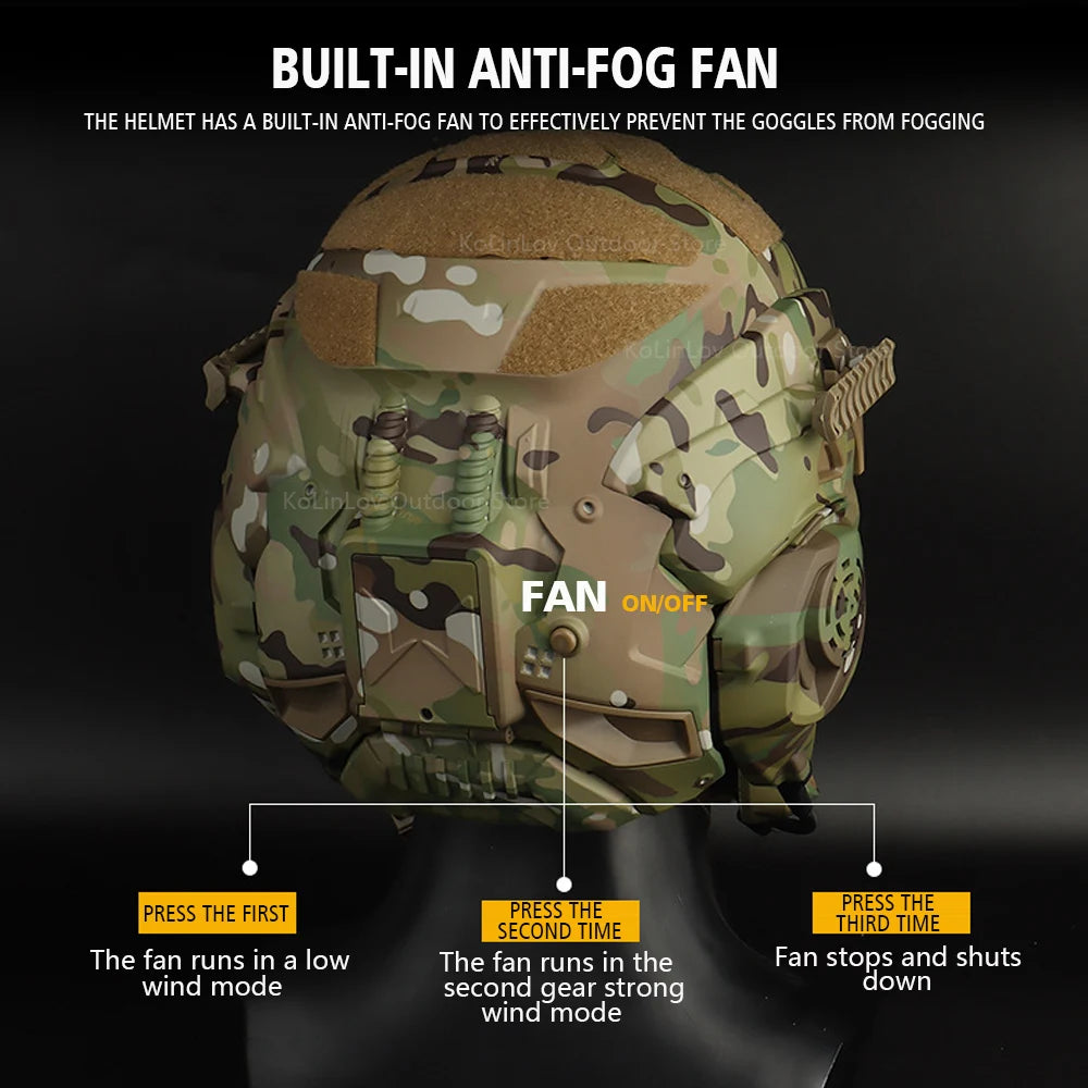Militar Helmet FAST Helmet Built-in Communication Headset Anti-fog Fan W-Ronin Assault Helmet Detachable Mask Replacement Lens