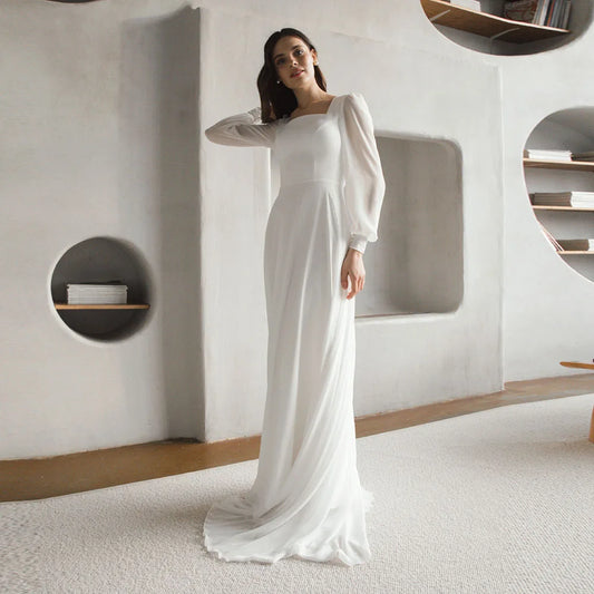 Tulle Beach Long Sleeves Wedding Dresses Customized 2025 Simple Long Sleeves White Ivory Bridal Gown Vestido De Noiva