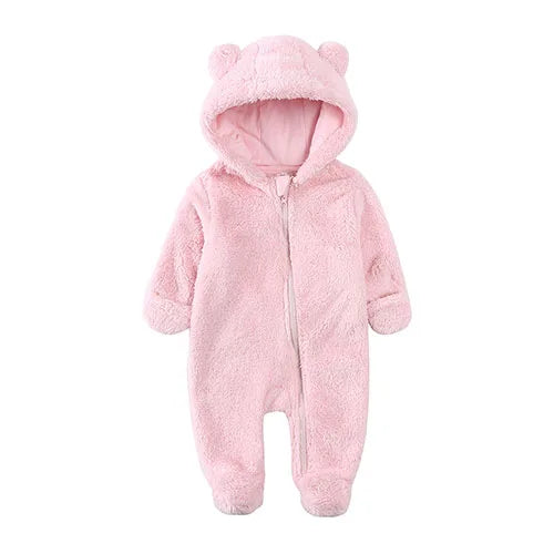 0-12months Baby Winter Clothes Newborn Rompers Infant Polar Fleece Jumpsuit Baby Boys Girl Zipper Cute Bear Romper