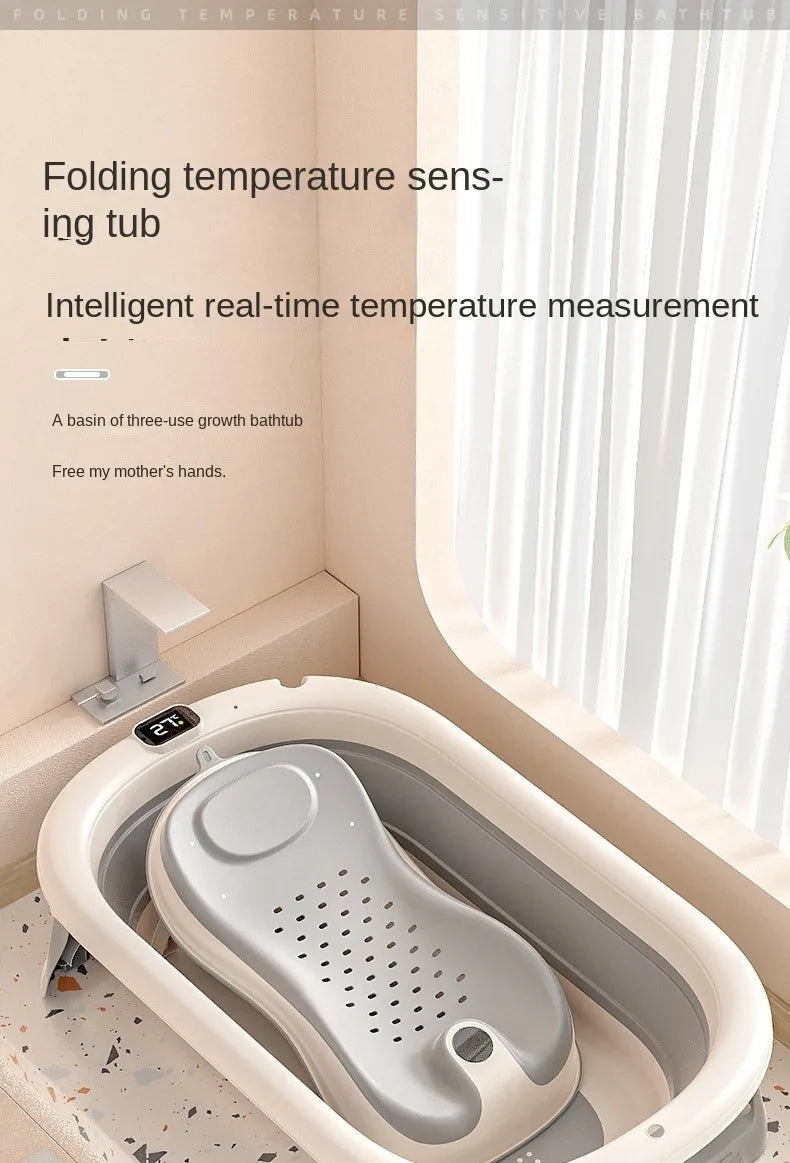 Baby Bathtub WIth Nonslip Lines Collapsible Space Saving Baby Lying Sitting with Seat Support Cushion Stand Folding Baths