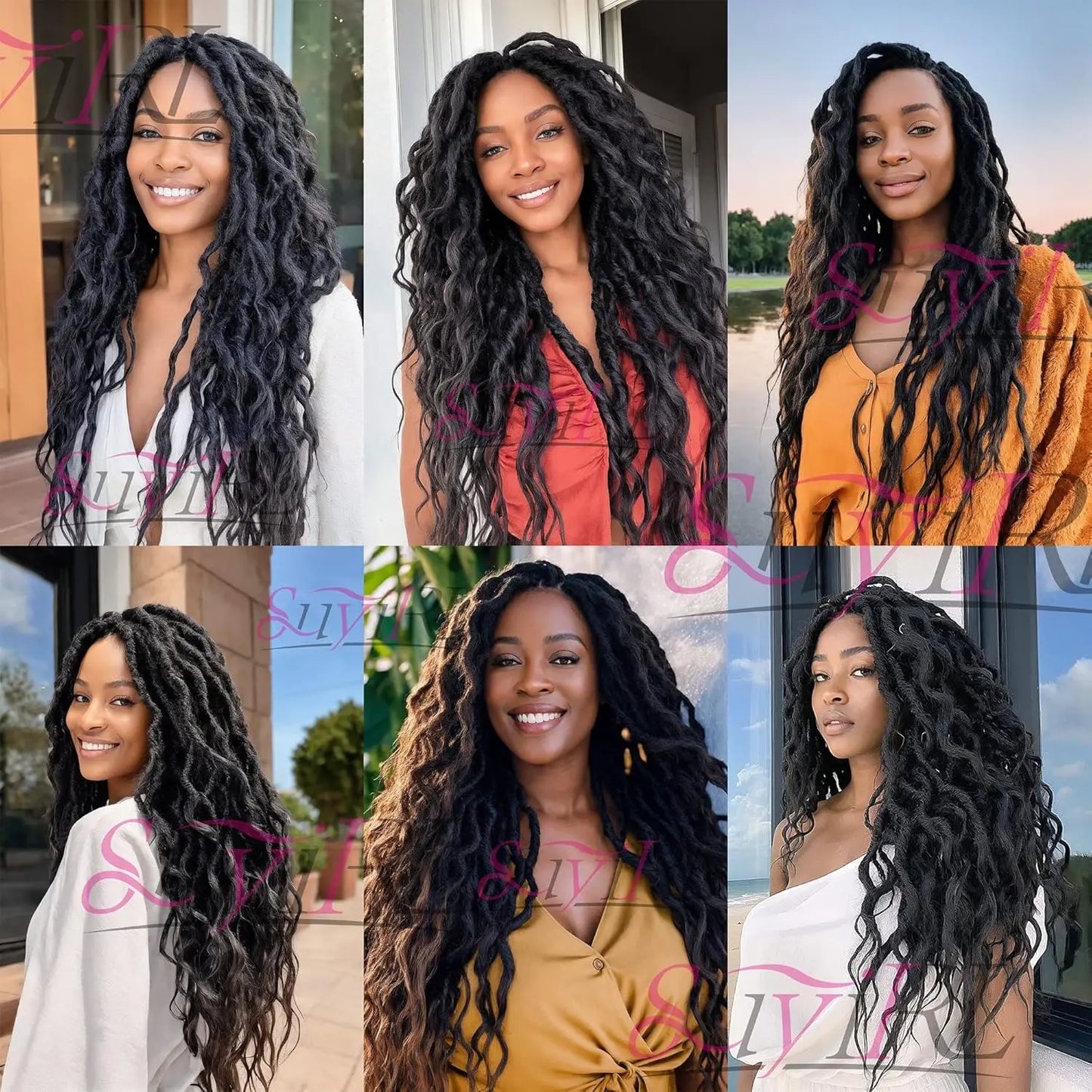 1/6Packs Goddess Locs Crochet Hair for Women,Pre Looped Crochet Braids with Wavy Curly Ends Queen Locs Synthetic Braid Extension