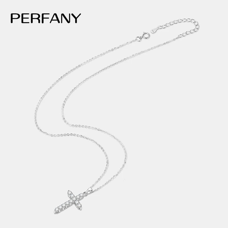 PERFANY All Moissanite Necklace for Women S925 Pure Silver Cross Design Pendant Laboratory Certified Diamond Fashion Jewelry