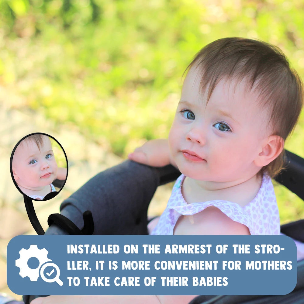 1PC Crash Tested 360° Adjustable Silicone-Leg Stroller Rear View Mirror, Shatterproof, Universal Fit, Easy to Install