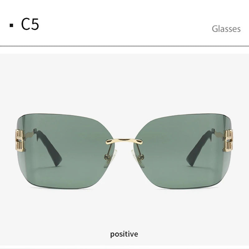 Women Brand Designer Rivets Rectangle Gradient Curved Shades Classic Sun Glasses Female Funky Metal Luxury Rimless Sunglasses