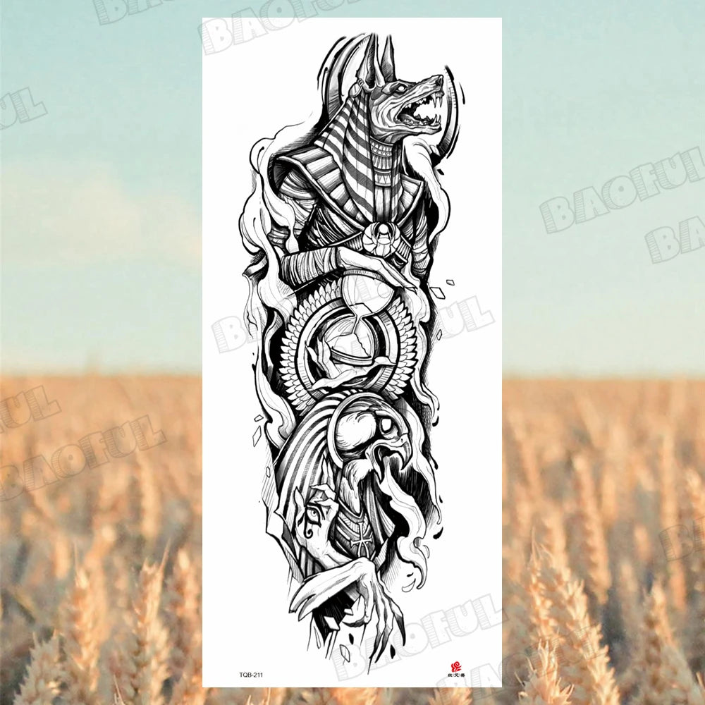 BAOFUL Full Arm Sleeve Temporary Tattoos For Women Men Realistic Wolf Lion Warrior Maori Fake Tattoo Stickers Thigh Leg Tatoos