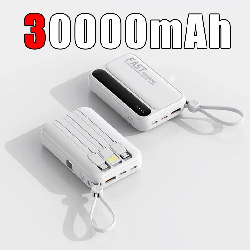 Lenovo 50000mAh Large Capacity Power Bank 4 In1 Built in Cables Intelligent Digital Display Light Fast Charging For IPhone