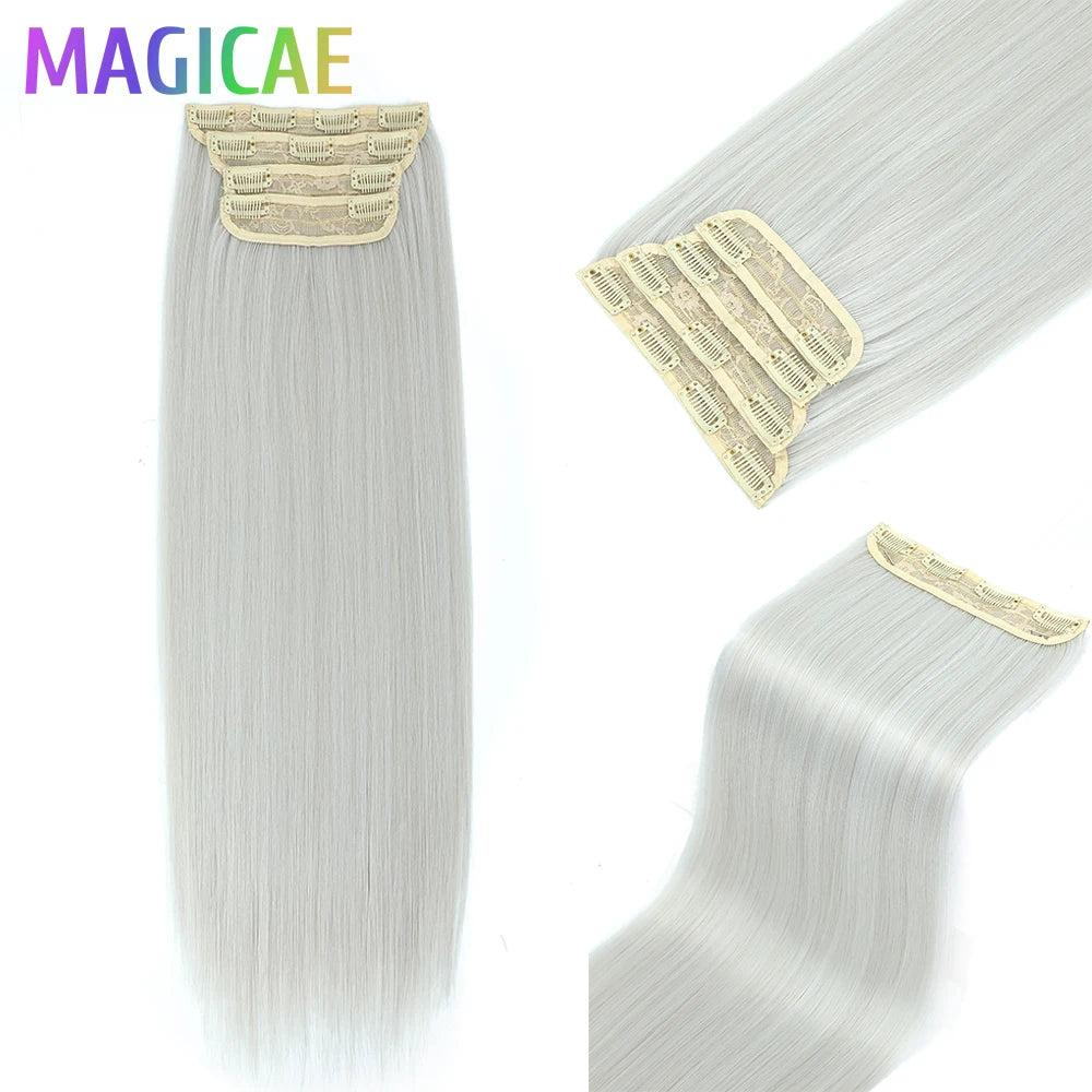 24Inches 200Grams M888 Ombre Blond 27/613 4Clips In Straight Hair Extensions Bio Heat Resistant Soft Nature Synthetic Hairpieces