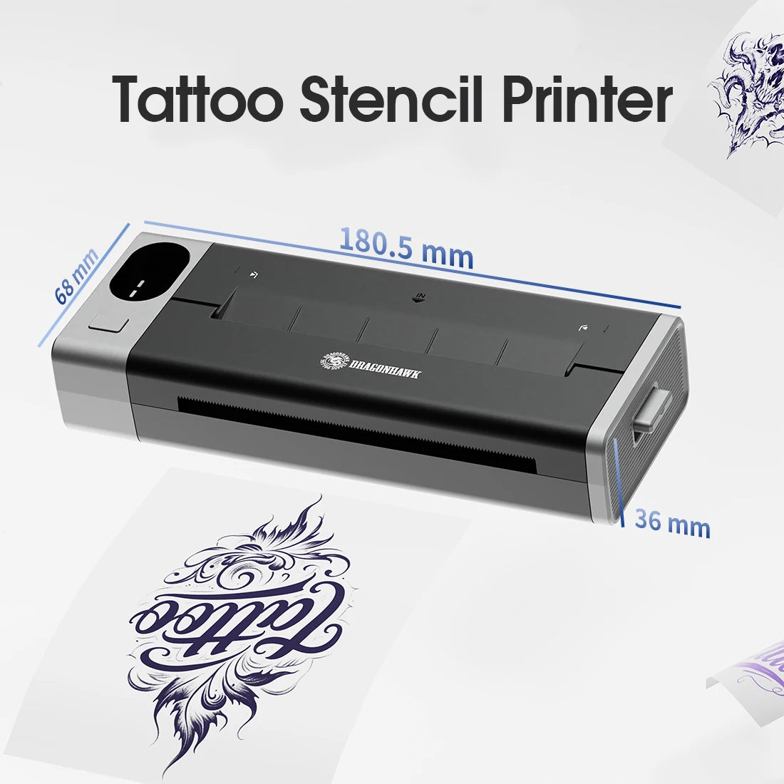 Dragonhawk Tattoo Kit Full Set with Bluetooth Thermal Tattoo Transfer Printer Wireless RCA Battery Rotary Pen for Beginners