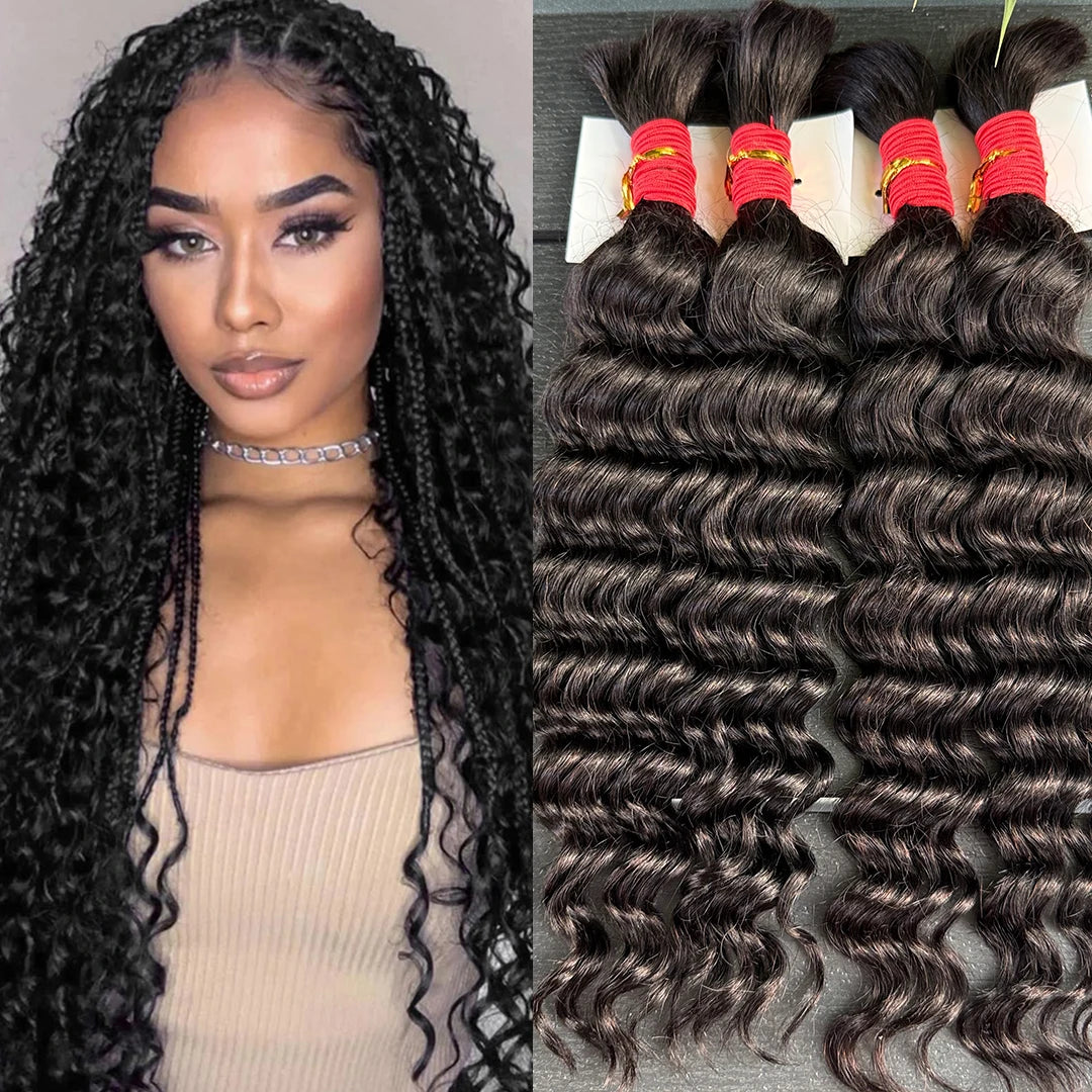 4/27# 99J# Colored Human Hair Boho Braiding Hair 50g/bundle Deep Wave Brazilian Human Braiding Hair for Black Women