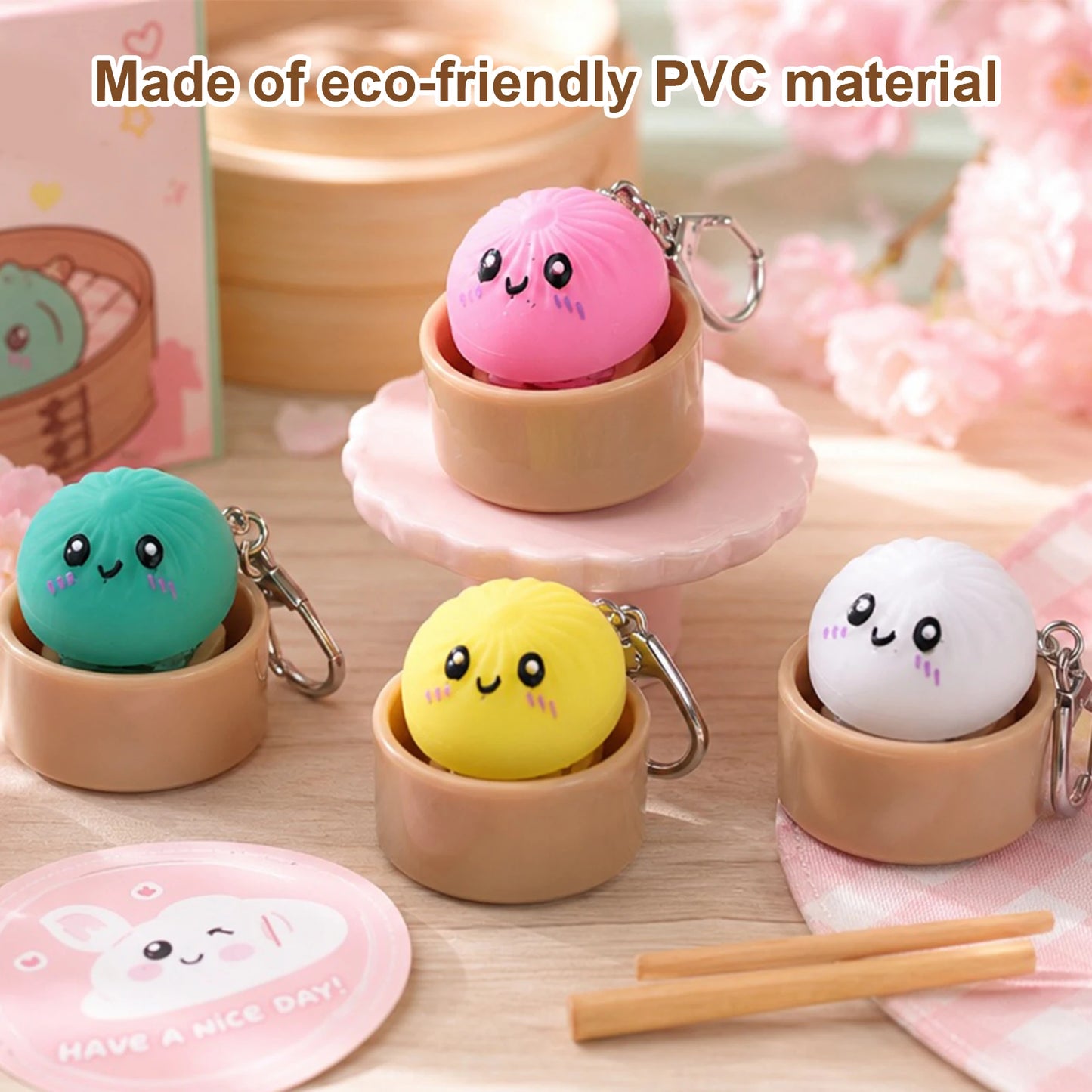 4-12PCS Simulation Dumpling Keyboard Clicker Stress Relief Toy Cute Keychains Decoration Gifts Emotion Fidgets Toy Mini Pendant