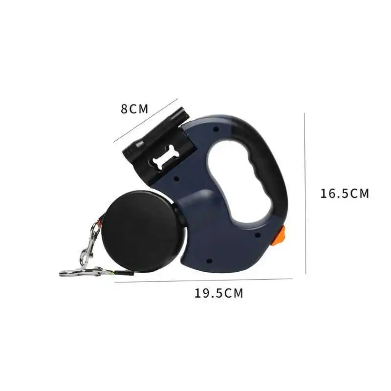 Auto Retractable Double-Ended Dog Leash 3m with LED Flashlight Waste Bag Box Roulette 360 Degree Dual Traction Rope Pet Supplies