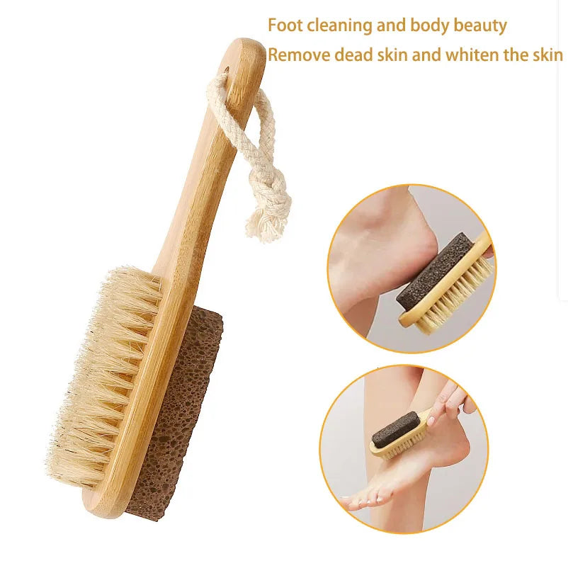 Body brush set exfoliating body dry brush facial massage brush removing dead skin volcanic stones