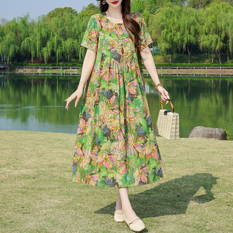 New Fashion Summer Dresses For Women 2025 Elegant Casual Short Sleeve Dress Soild Colour Women Clothing