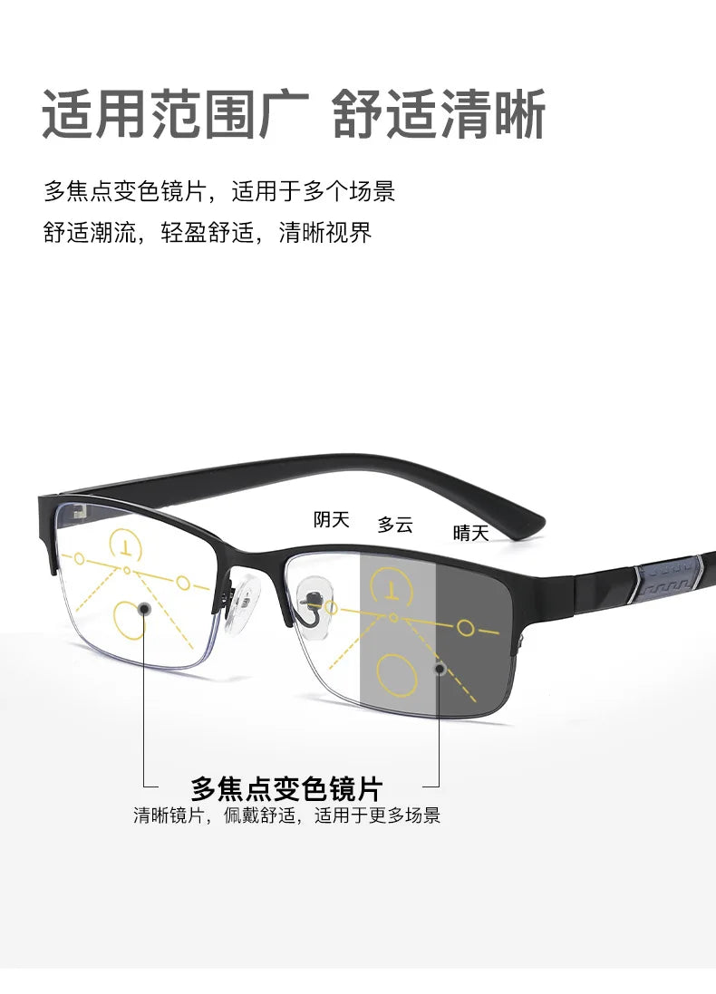 1PCS Progressive Multifocal Reading Glasses 2026New Man Woman Half-Frame Photochromic Reading Eyeglasses Versatile Outdoor Reade